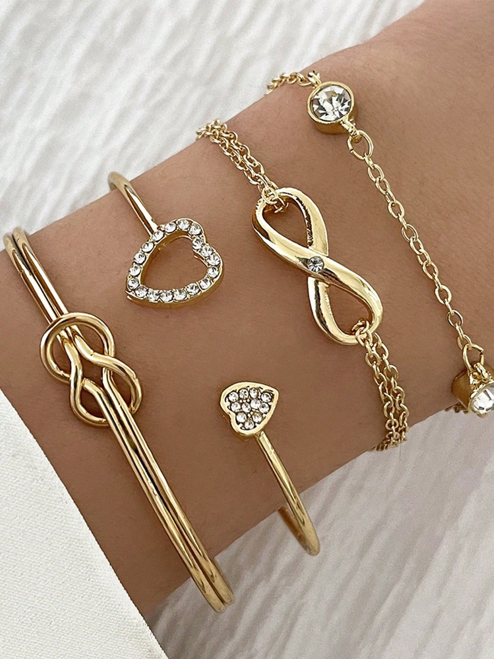 Gold Layered Heart & Infinity Bracelet Set for Women